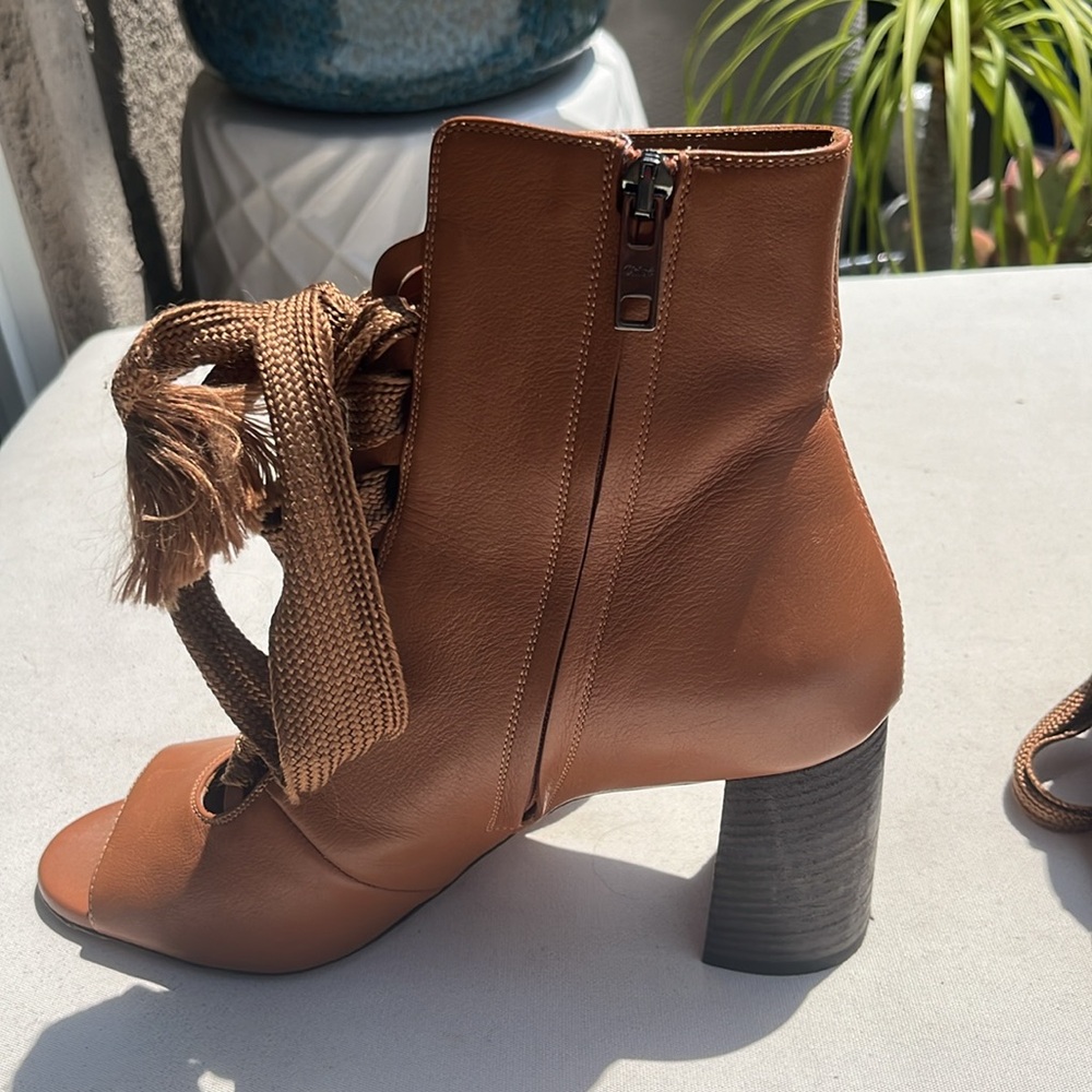Chloe Brown Ankle Boots with Lace Detail - Picture 4 of 10